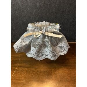 1 HOMCO Wide Fluted‎ Votive Cup Pegged Candle Holder Clear Glass With Blue Lace